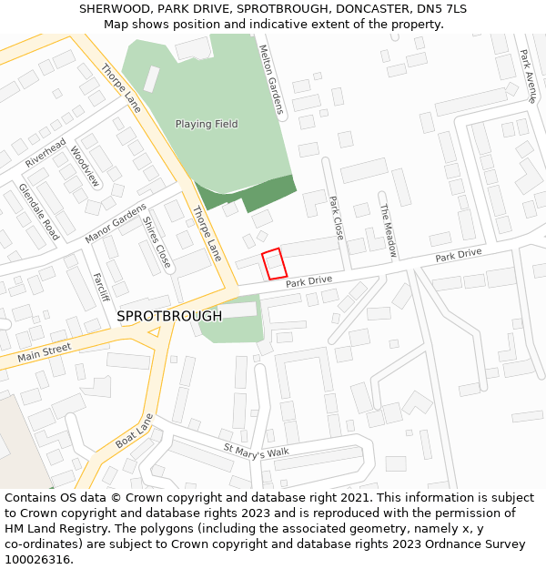SHERWOOD, PARK DRIVE, SPROTBROUGH, DONCASTER, DN5 7LS: Location map and indicative extent of plot