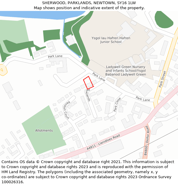 SHERWOOD, PARKLANDS, NEWTOWN, SY16 1LW: Location map and indicative extent of plot