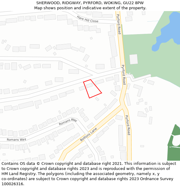 SHERWOOD, RIDGWAY, PYRFORD, WOKING, GU22 8PW: Location map and indicative extent of plot