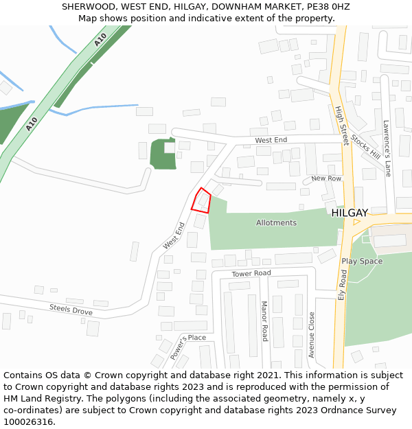 SHERWOOD, WEST END, HILGAY, DOWNHAM MARKET, PE38 0HZ: Location map and indicative extent of plot