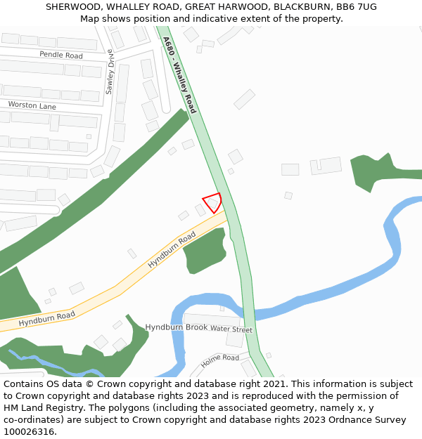 SHERWOOD, WHALLEY ROAD, GREAT HARWOOD, BLACKBURN, BB6 7UG: Location map and indicative extent of plot