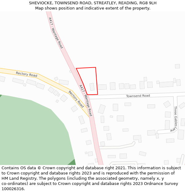 SHEVIOCKE, TOWNSEND ROAD, STREATLEY, READING, RG8 9LH: Location map and indicative extent of plot