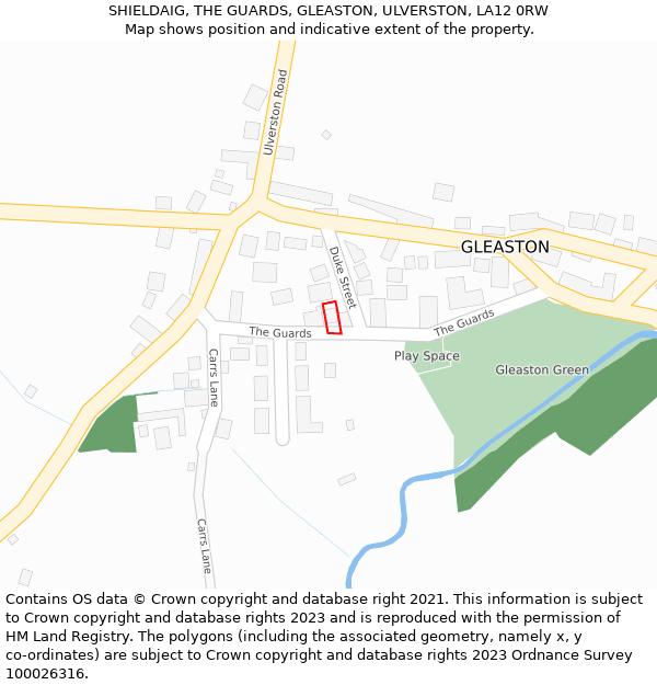 SHIELDAIG, THE GUARDS, GLEASTON, ULVERSTON, LA12 0RW: Location map and indicative extent of plot