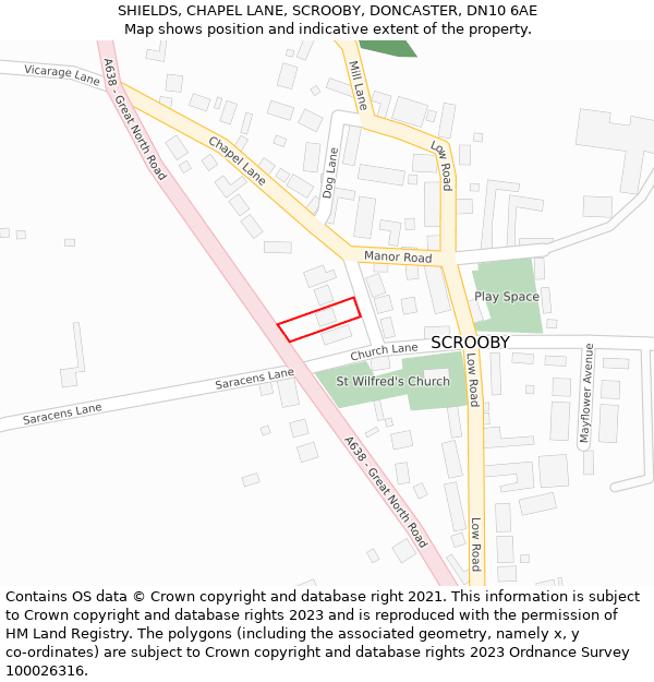 SHIELDS, CHAPEL LANE, SCROOBY, DONCASTER, DN10 6AE: Location map and indicative extent of plot