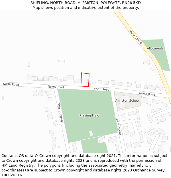 SHIELING, NORTH ROAD, ALFRISTON, POLEGATE, BN26 5XD: Location map and indicative extent of plot