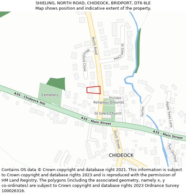 SHIELING, NORTH ROAD, CHIDEOCK, BRIDPORT, DT6 6LE: Location map and indicative extent of plot