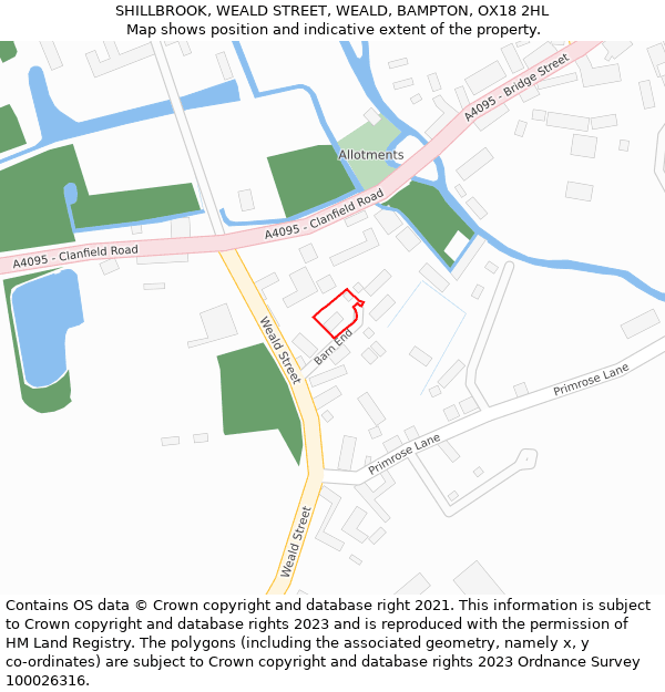 SHILLBROOK, WEALD STREET, WEALD, BAMPTON, OX18 2HL: Location map and indicative extent of plot