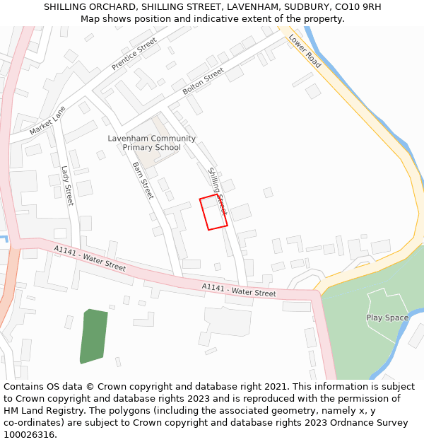 SHILLING ORCHARD, SHILLING STREET, LAVENHAM, SUDBURY, CO10 9RH: Location map and indicative extent of plot