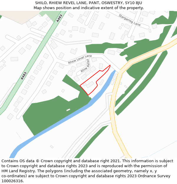 SHILO, RHIEW REVEL LANE, PANT, OSWESTRY, SY10 8JU: Location map and indicative extent of plot