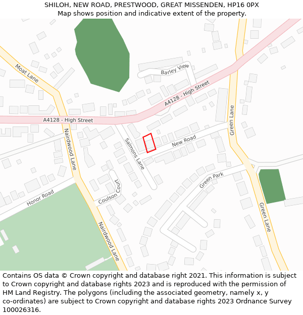 SHILOH, NEW ROAD, PRESTWOOD, GREAT MISSENDEN, HP16 0PX: Location map and indicative extent of plot
