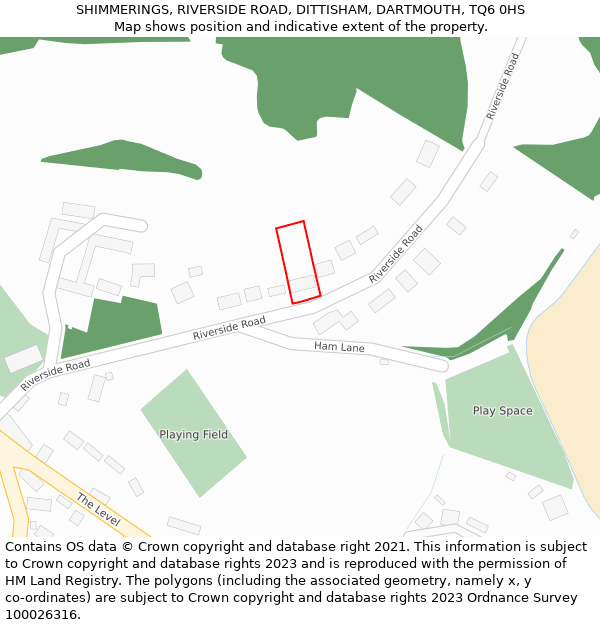 SHIMMERINGS, RIVERSIDE ROAD, DITTISHAM, DARTMOUTH, TQ6 0HS: Location map and indicative extent of plot
