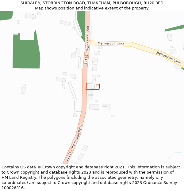 SHIRALEA, STORRINGTON ROAD, THAKEHAM, PULBOROUGH, RH20 3ED: Location map and indicative extent of plot