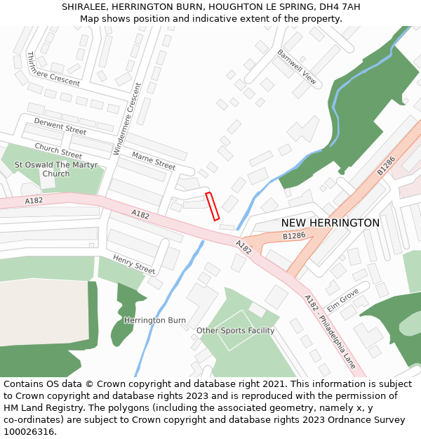 SHIRALEE, HERRINGTON BURN, HOUGHTON LE SPRING, DH4 7AH: Location map and indicative extent of plot