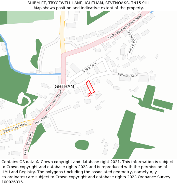 SHIRALEE, TRYCEWELL LANE, IGHTHAM, SEVENOAKS, TN15 9HL: Location map and indicative extent of plot