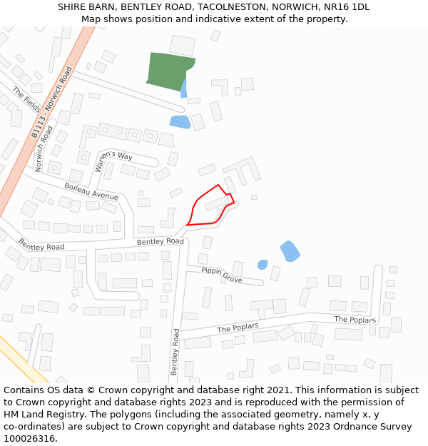 SHIRE BARN, BENTLEY ROAD, TACOLNESTON, NORWICH, NR16 1DL: Location map and indicative extent of plot
