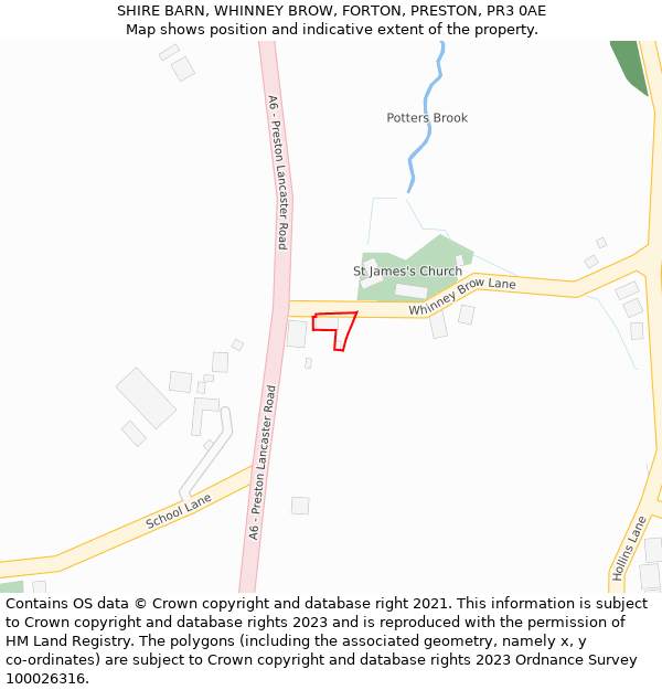 SHIRE BARN, WHINNEY BROW, FORTON, PRESTON, PR3 0AE: Location map and indicative extent of plot