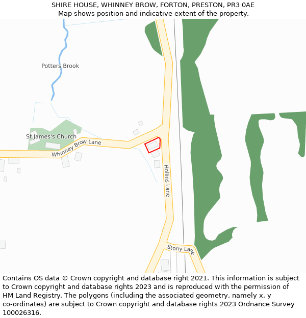 SHIRE HOUSE, WHINNEY BROW, FORTON, PRESTON, PR3 0AE: Location map and indicative extent of plot