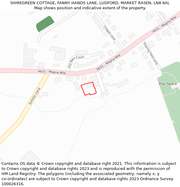 SHIREGREEN COTTAGE, FANNY HANDS LANE, LUDFORD, MARKET RASEN, LN8 6AL: Location map and indicative extent of plot