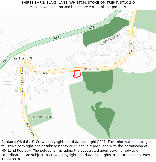 SHIRES BARN, BLACK LANE, WHISTON, STOKE-ON-TRENT, ST10 2JQ: Location map and indicative extent of plot