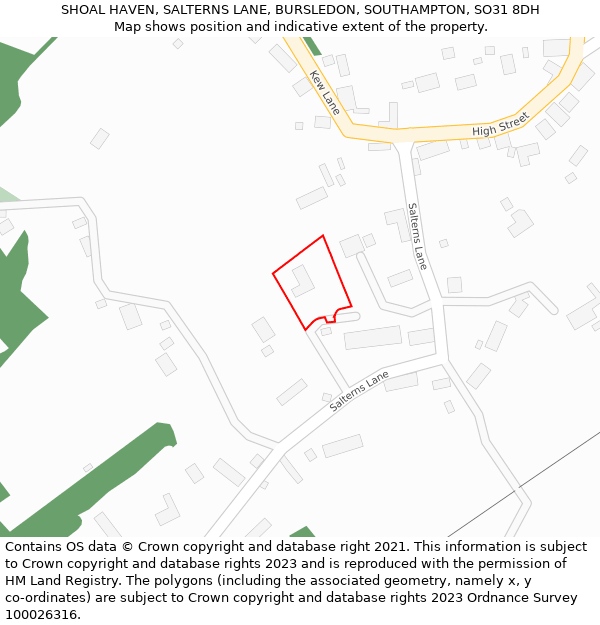 SHOAL HAVEN, SALTERNS LANE, BURSLEDON, SOUTHAMPTON, SO31 8DH: Location map and indicative extent of plot