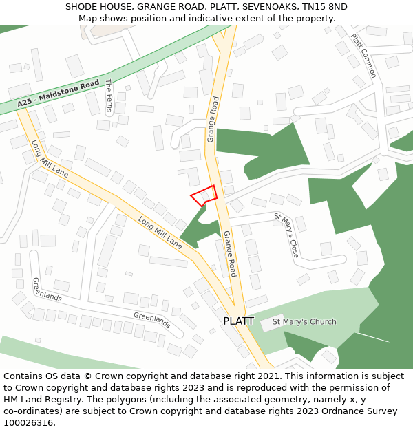 SHODE HOUSE, GRANGE ROAD, PLATT, SEVENOAKS, TN15 8ND: Location map and indicative extent of plot