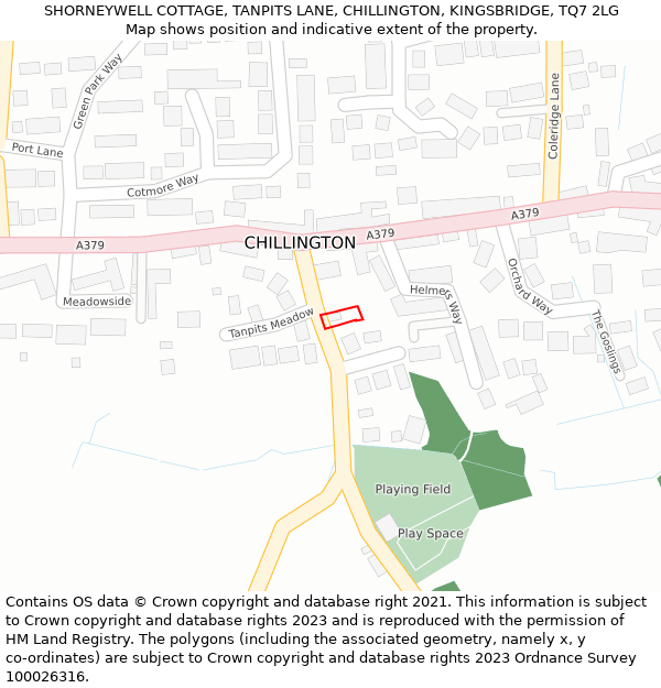 SHORNEYWELL COTTAGE, TANPITS LANE, CHILLINGTON, KINGSBRIDGE, TQ7 2LG: Location map and indicative extent of plot