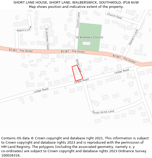 SHORT LANE HOUSE, SHORT LANE, WALBERSWICK, SOUTHWOLD, IP18 6UW: Location map and indicative extent of plot