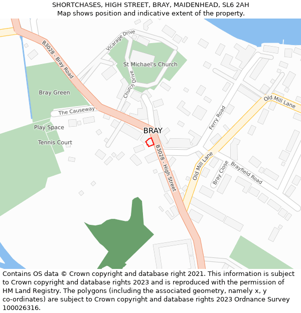 SHORTCHASES, HIGH STREET, BRAY, MAIDENHEAD, SL6 2AH: Location map and indicative extent of plot