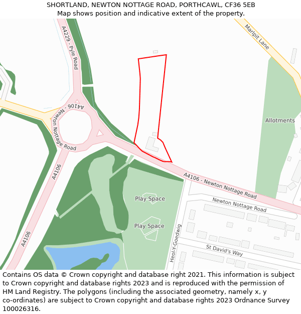 SHORTLAND, NEWTON NOTTAGE ROAD, PORTHCAWL, CF36 5EB: Location map and indicative extent of plot