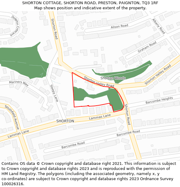 SHORTON COTTAGE, SHORTON ROAD, PRESTON, PAIGNTON, TQ3 1RF: Location map and indicative extent of plot