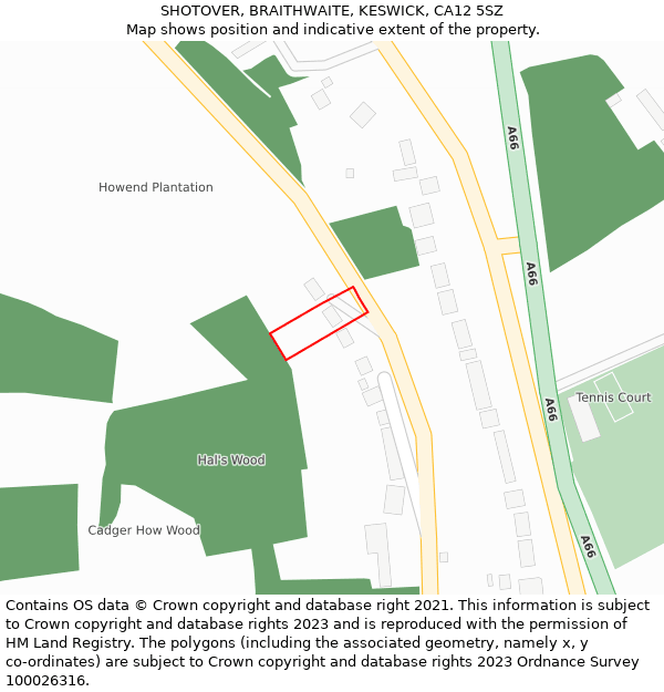 SHOTOVER, BRAITHWAITE, KESWICK, CA12 5SZ: Location map and indicative extent of plot