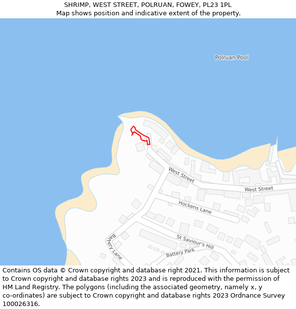 SHRIMP, WEST STREET, POLRUAN, FOWEY, PL23 1PL: Location map and indicative extent of plot