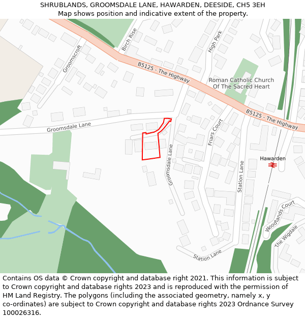 SHRUBLANDS, GROOMSDALE LANE, HAWARDEN, DEESIDE, CH5 3EH: Location map and indicative extent of plot