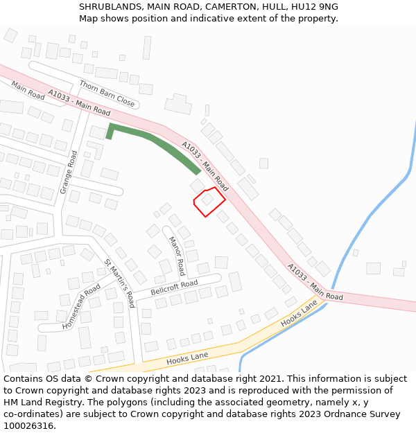 SHRUBLANDS, MAIN ROAD, CAMERTON, HULL, HU12 9NG: Location map and indicative extent of plot