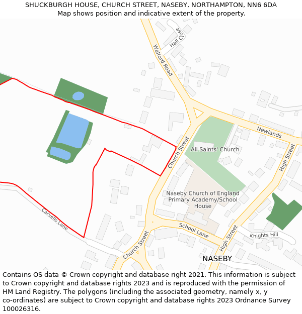 SHUCKBURGH HOUSE, CHURCH STREET, NASEBY, NORTHAMPTON, NN6 6DA: Location map and indicative extent of plot