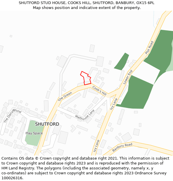 SHUTFORD STUD HOUSE, COOKS HILL, SHUTFORD, BANBURY, OX15 6PL: Location map and indicative extent of plot