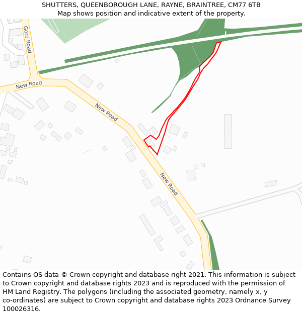 SHUTTERS, QUEENBOROUGH LANE, RAYNE, BRAINTREE, CM77 6TB: Location map and indicative extent of plot