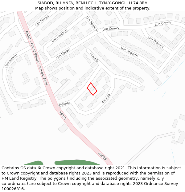 SIABOD, RHIANFA, BENLLECH, TYN-Y-GONGL, LL74 8RA: Location map and indicative extent of plot