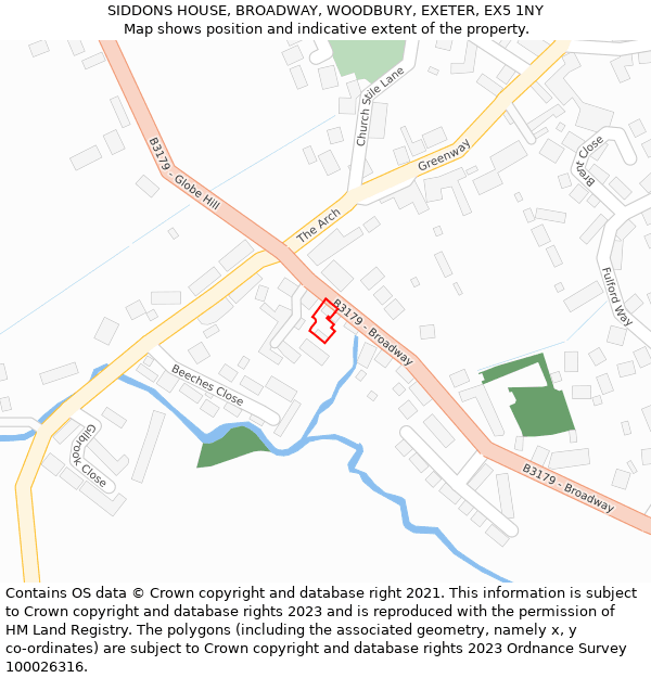 SIDDONS HOUSE, BROADWAY, WOODBURY, EXETER, EX5 1NY: Location map and indicative extent of plot