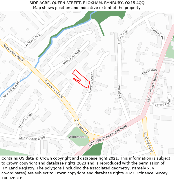 SIDE ACRE, QUEEN STREET, BLOXHAM, BANBURY, OX15 4QQ: Location map and indicative extent of plot