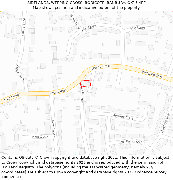 SIDELANDS, WEEPING CROSS, BODICOTE, BANBURY, OX15 4EE: Location map and indicative extent of plot