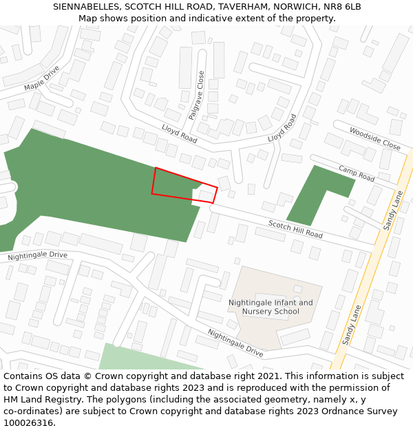 SIENNABELLES, SCOTCH HILL ROAD, TAVERHAM, NORWICH, NR8 6LB: Location map and indicative extent of plot