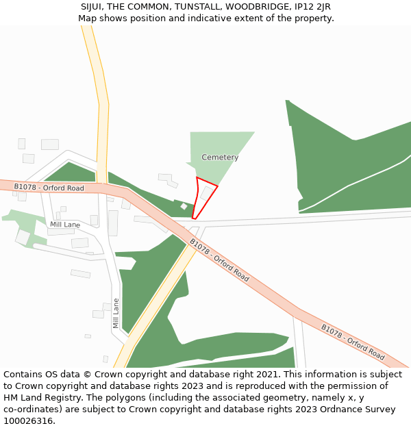 SIJUI, THE COMMON, TUNSTALL, WOODBRIDGE, IP12 2JR: Location map and indicative extent of plot