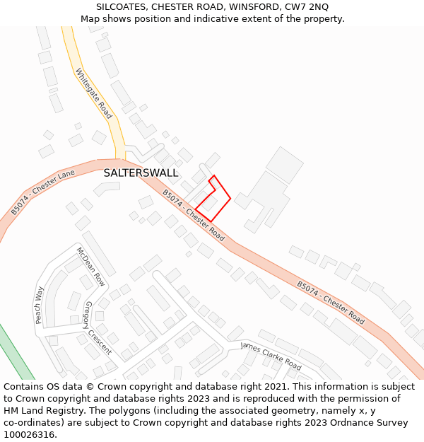 SILCOATES, CHESTER ROAD, WINSFORD, CW7 2NQ: Location map and indicative extent of plot