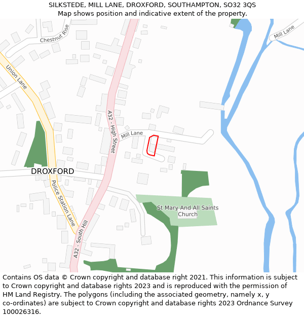 SILKSTEDE, MILL LANE, DROXFORD, SOUTHAMPTON, SO32 3QS: Location map and indicative extent of plot