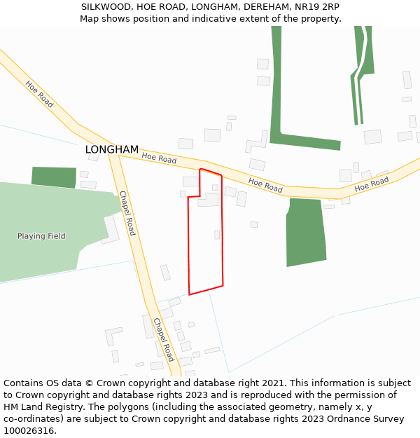 SILKWOOD, HOE ROAD, LONGHAM, DEREHAM, NR19 2RP: Location map and indicative extent of plot