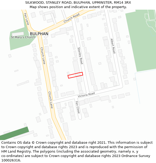 SILKWOOD, STANLEY ROAD, BULPHAN, UPMINSTER, RM14 3RX: Location map and indicative extent of plot