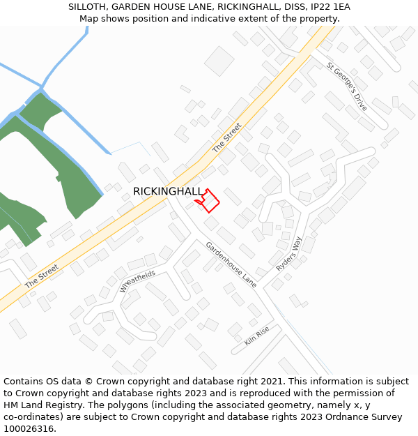 SILLOTH, GARDEN HOUSE LANE, RICKINGHALL, DISS, IP22 1EA: Location map and indicative extent of plot