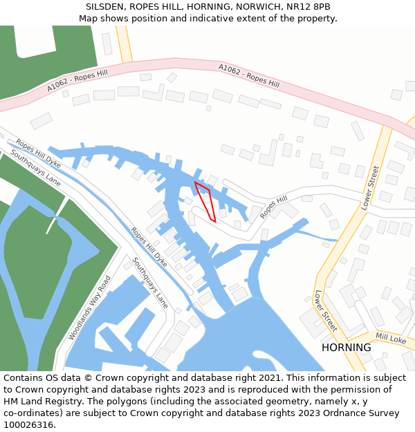 SILSDEN, ROPES HILL, HORNING, NORWICH, NR12 8PB: Location map and indicative extent of plot