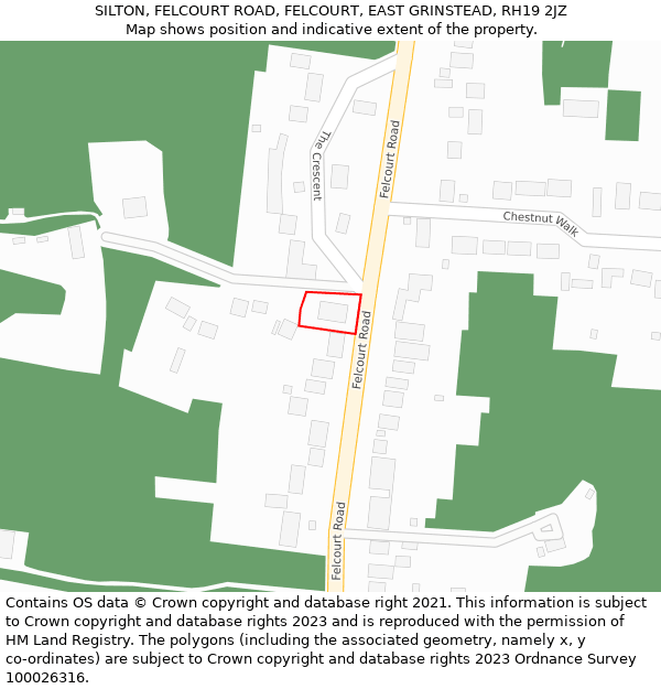 SILTON, FELCOURT ROAD, FELCOURT, EAST GRINSTEAD, RH19 2JZ: Location map and indicative extent of plot